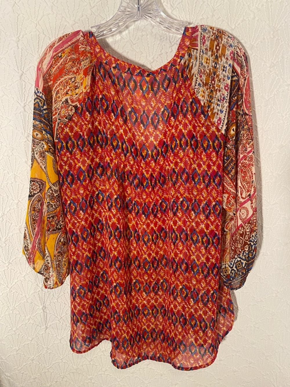 fig and flower Boho Paisley Tunic - Red, Yellow, Pink Size 2X Sheer Ethereal - Picture 6 of 6